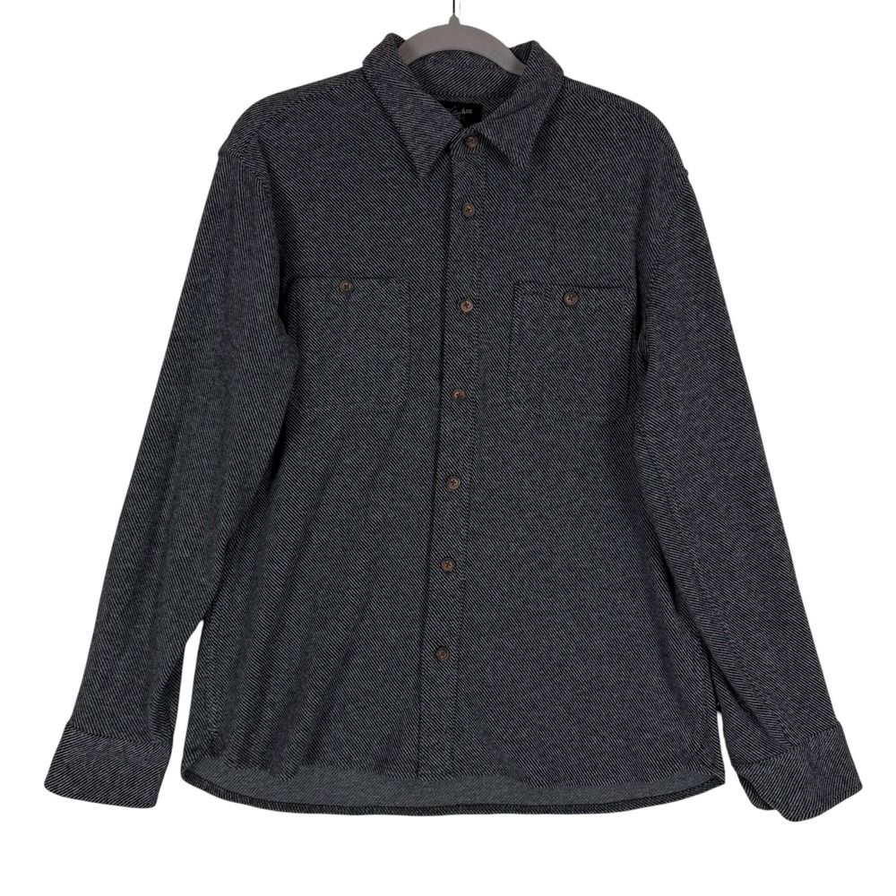 Porter + Ash Shirt Mens Medium Gray Herringbone Long Sleeve Button Up Stretch